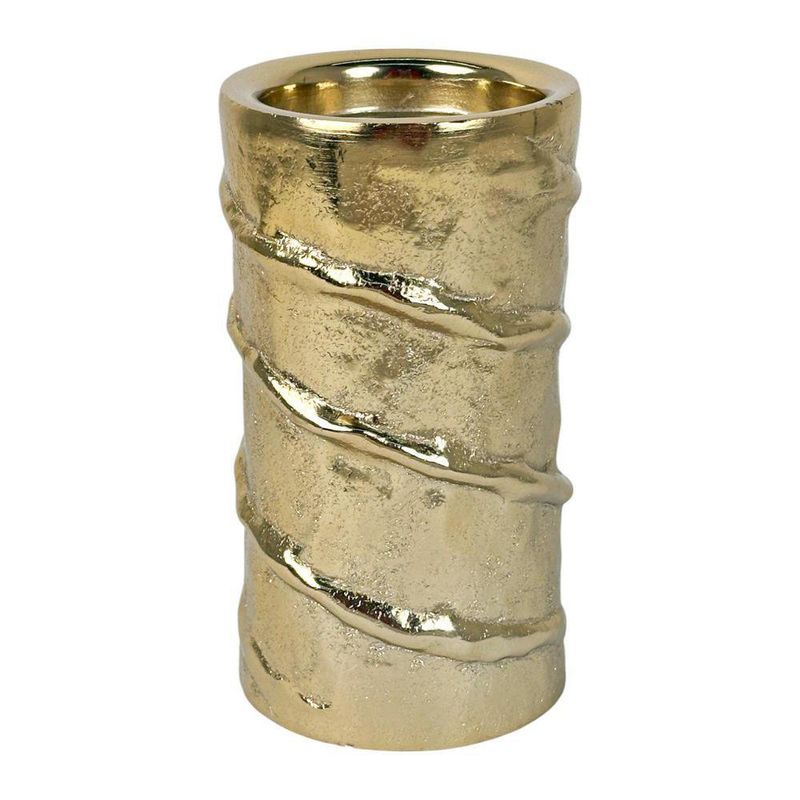 Portavela Cilíndrico Dorado Con Relieve Espiral