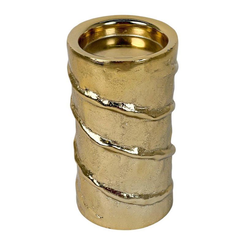 Portavela Cilíndrico Dorado Con Relieve Espiral