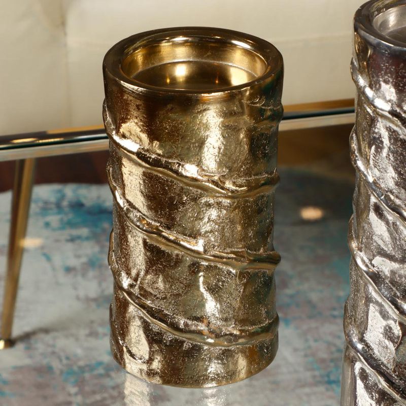 Portavela Cilíndrico Dorado Con Relieve Espiral