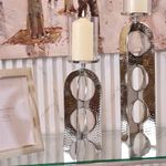 Portavela Plateado Calado Con Base Estilizada