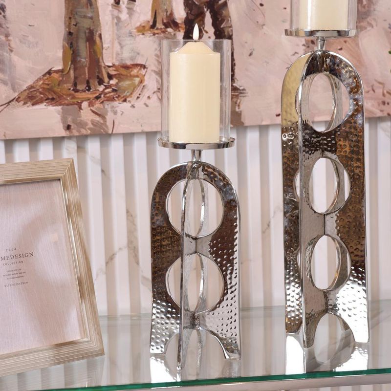 Portavela Plateado Calado Con Base Estilizada