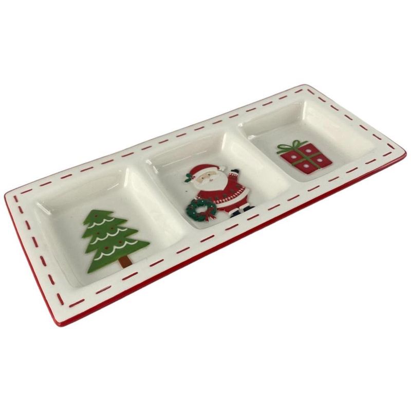 Bandeja para Botanas Navideña de 3 Divisiones Diseño Santa Claus