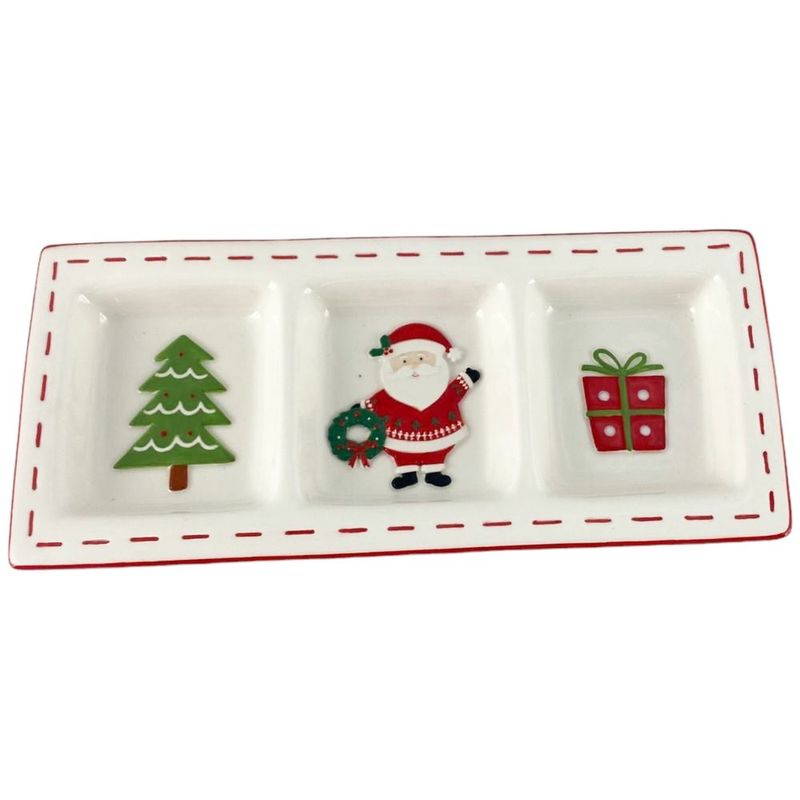 Bandeja para Botanas Navideña de 3 Divisiones Diseño Santa Claus