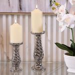 Portavela Alto Plateado Con Base Alta