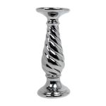 Portavela Alto Plateado Con Base Alta