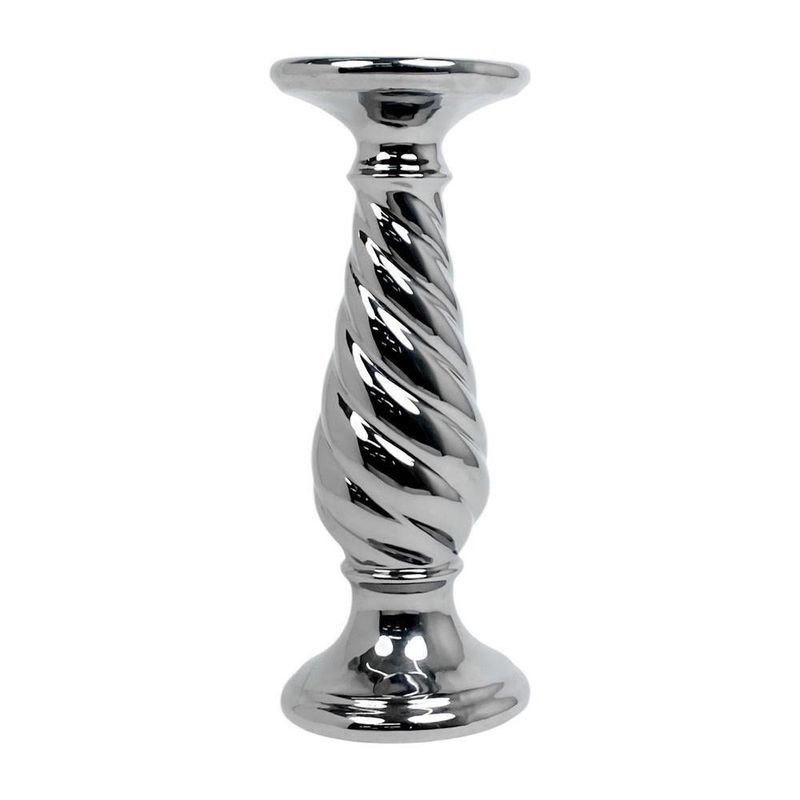 Portavela Alto Plateado Con Base Alta