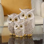 Trío de Búhos Decorativos en Dorado y Blanco