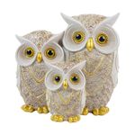 Trío de Búhos Decorativos en Dorado y Blanco