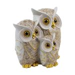 Trío de Búhos Decorativos en Dorado y Blanco