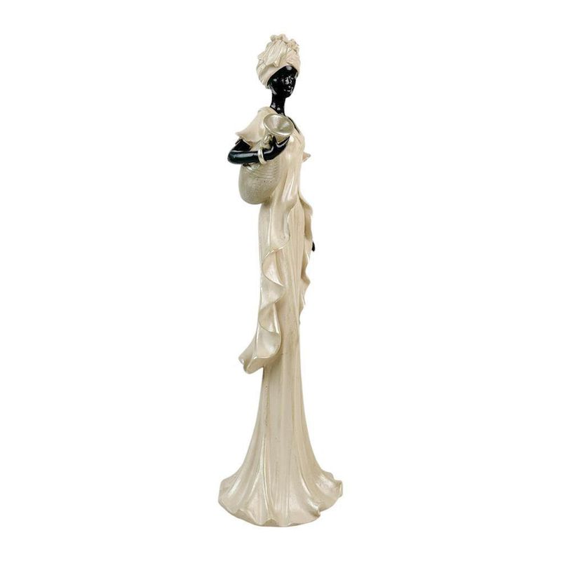 Figura Africana Decorativa con Vestido de Vuelos Blanco