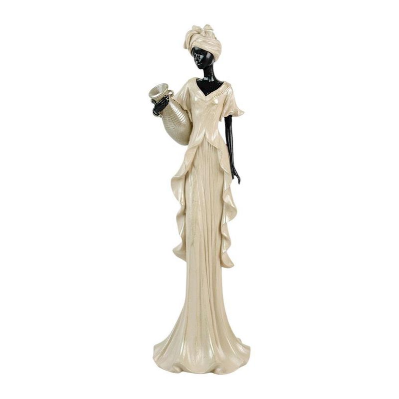 Figura Africana Decorativa con Vestido de Vuelos Blanco