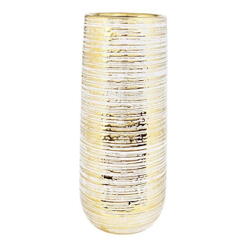 Florero Cilíndrico Dorado y Blanco Pequeño