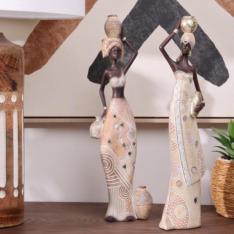 Figura Africana Decorativa Mujer con Jarrones