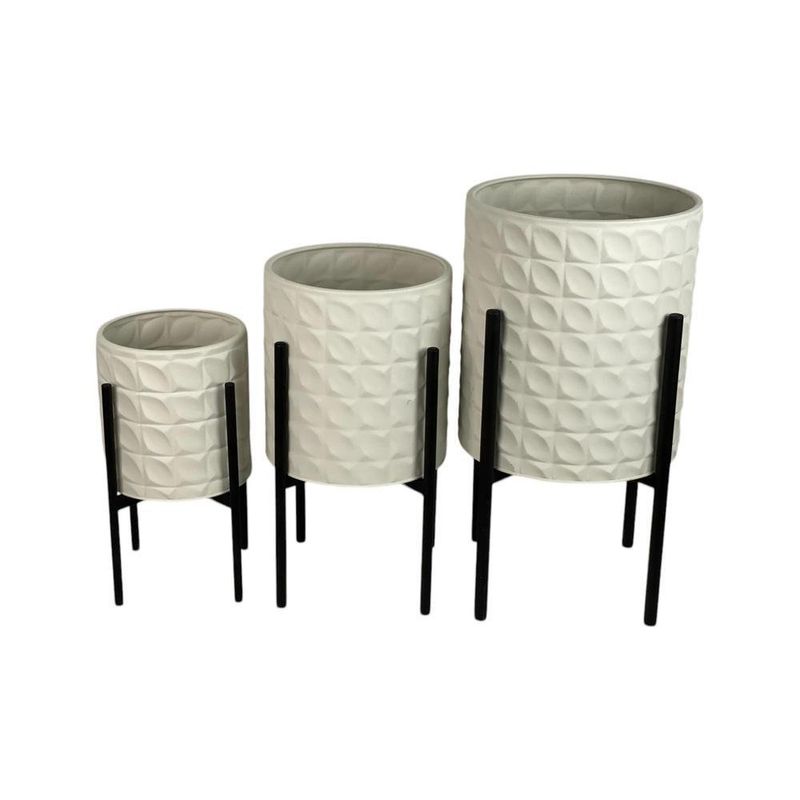 Set de Maceteros Blancos con Patas Negras 3 Piezas