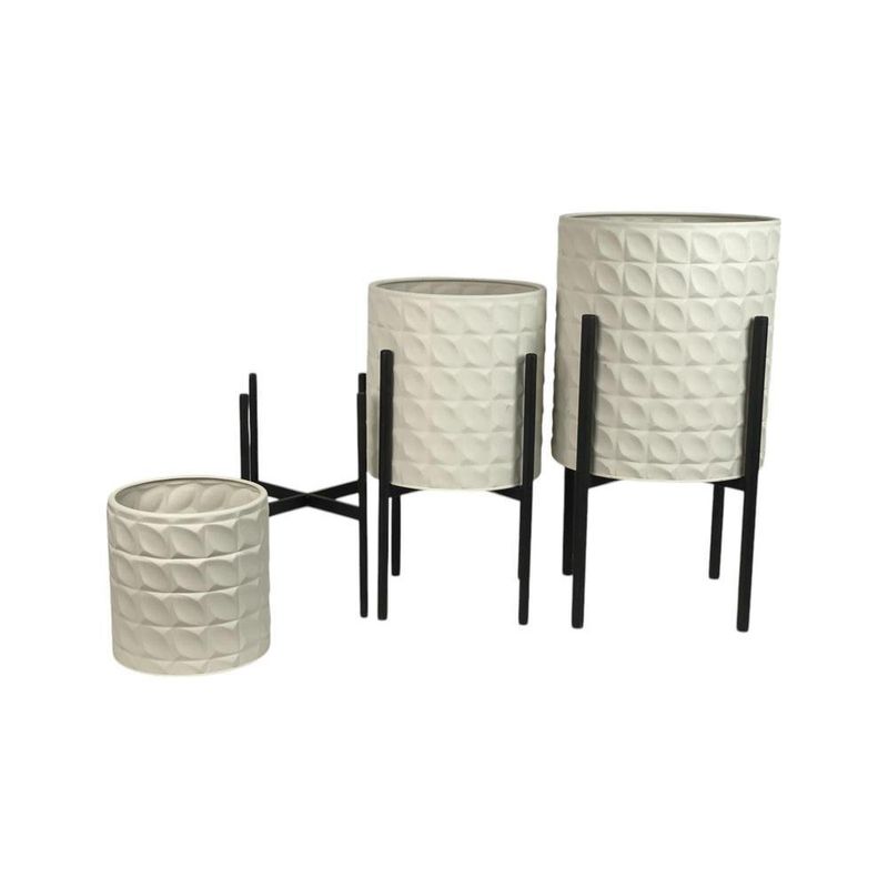 Set de Maceteros Blancos con Patas Negras 3 Piezas