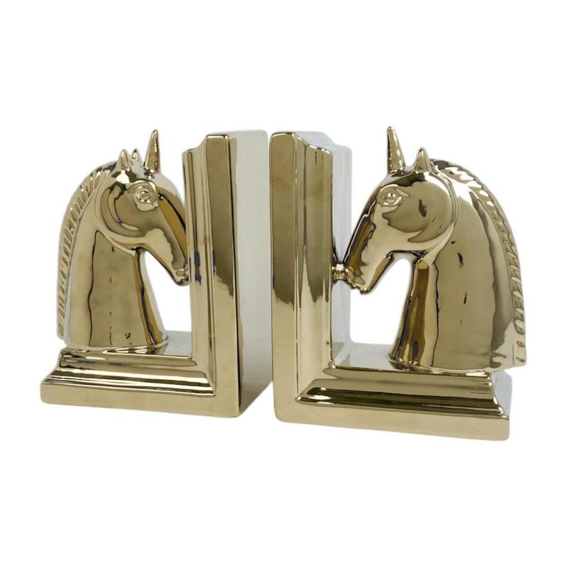 Set de Soportes para Libro de Cerámica con Caballos Dorados