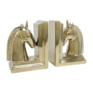 Set de Soportes para Libro de Cerámica con Caballos Dorados