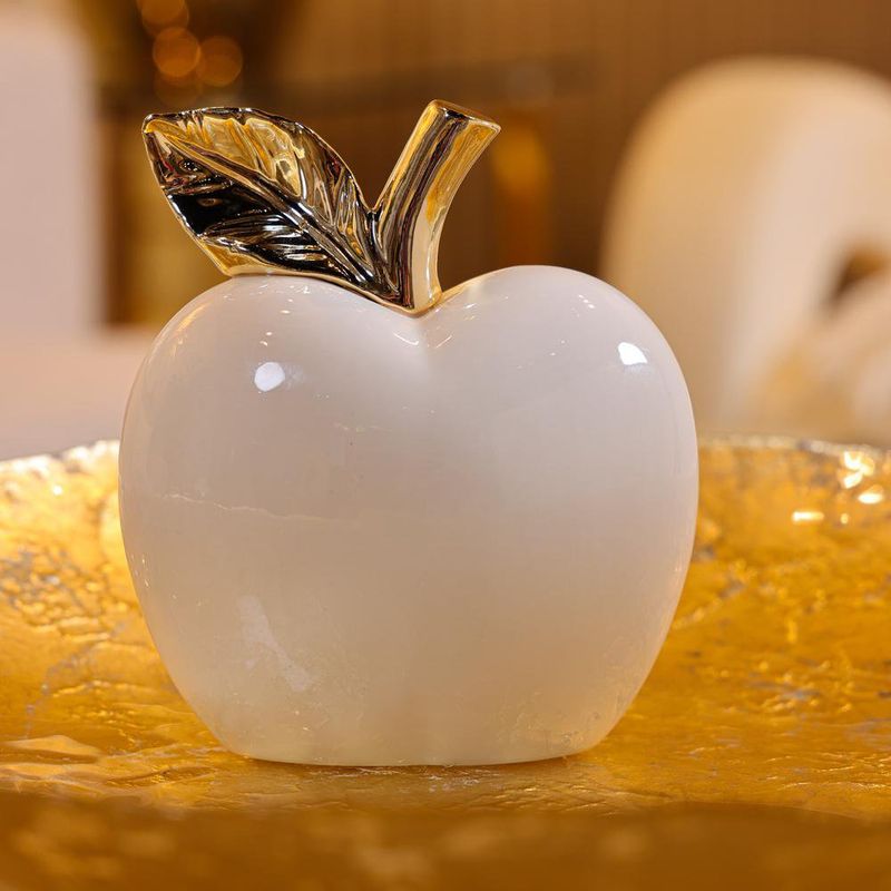 Manzana Decorativa Blanca con Tallo Plateado