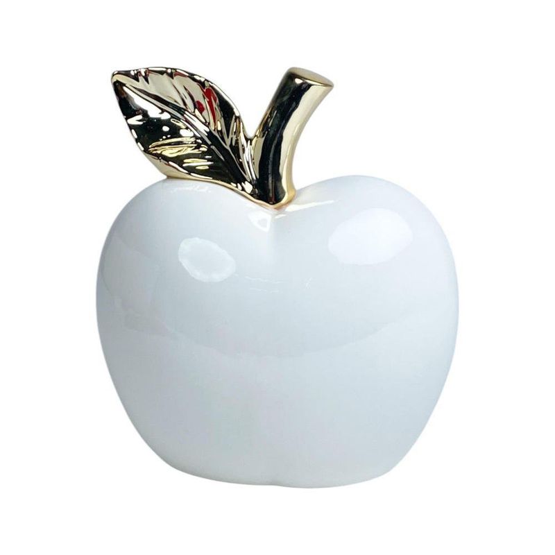 Manzana Decorativa Blanca con Tallo Plateado