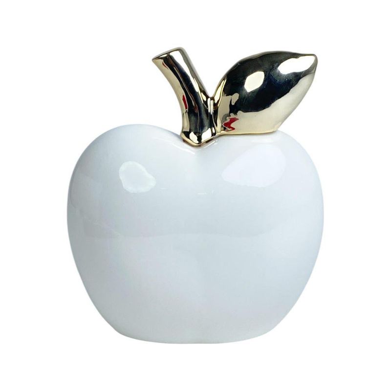 Manzana Decorativa Blanca con Tallo Plateado