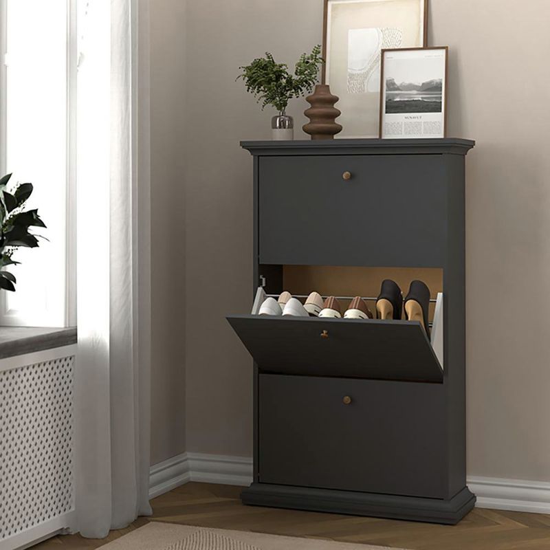 Zapatera Monet con 3 Compartimentos de MDF Color Gris Oscuro