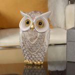 Búho Decorativo Blanco y Dorado