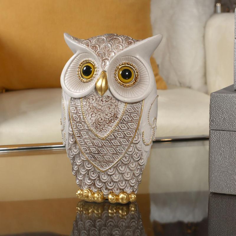 Búho Decorativo Blanco y Dorado