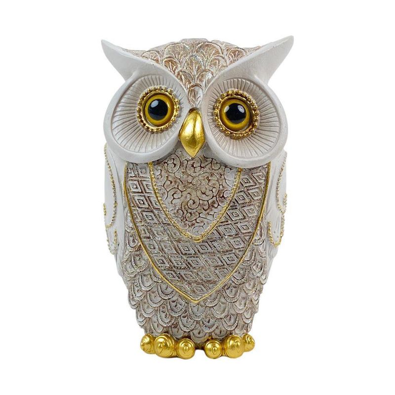 Búho Decorativo Blanco y Dorado