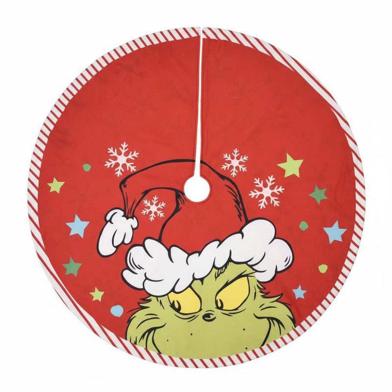 Falda para Árbol de Navidad Roja con Diseño del Grinch
