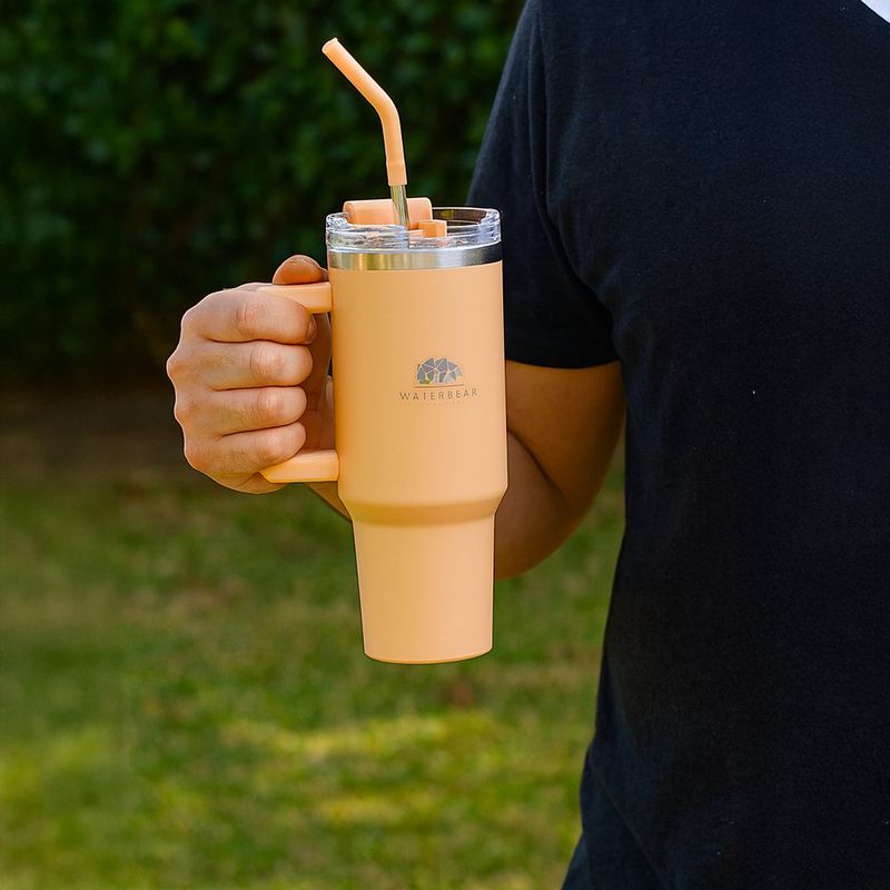 Vaso Térmico con Agarrador y Pajilla 887 Ml Durazno