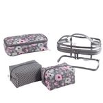 Set de 3 Cosmetiqueras Gris Flores Fresh