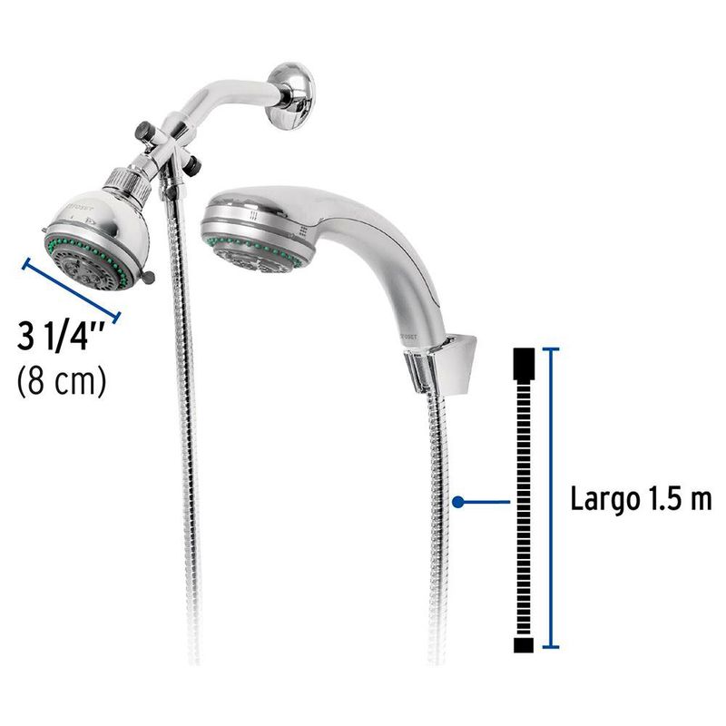 Ducha Cromada Fija y Móvil 3 Plg