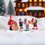 Set de 4 Figuras Santa y sus Elfos con Regalos para Villa Navideña