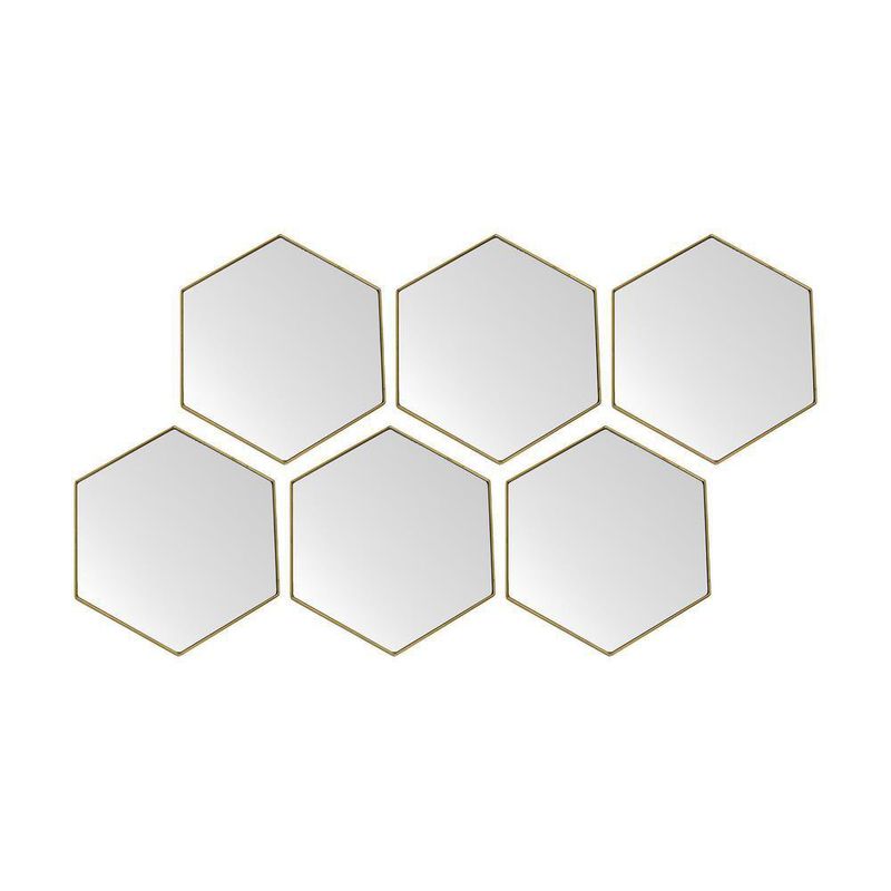 Set de 6 Espejos de Pared Hexagonales Marcos Dorados Tipo Panal