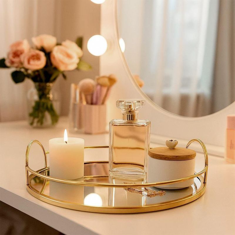 Bandeja con Espejo Redondo Dorado