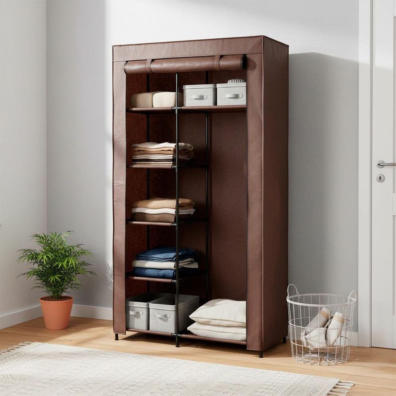 Armario de Tela con Divisiones y Recubierta con Zipper para Organización Color Café