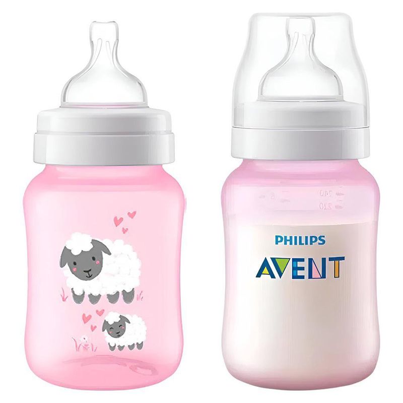 Duo de Biberones Anticólicos Ovejitas Rosado 9 Oz