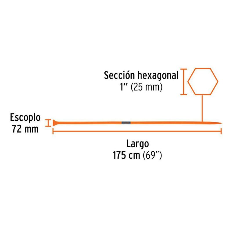 Barreta de Punta de 175 Cm Largo x 1 Plg