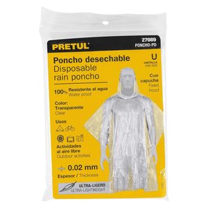 Poncho Desechable de Polietileno Transparente Unisex