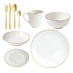 Vajilla con Cubiertos Orilla Dorada 36 Pzas