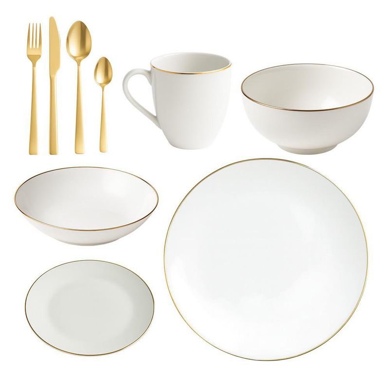 Vajilla con Cubiertos Orilla Dorada 36 Pzas