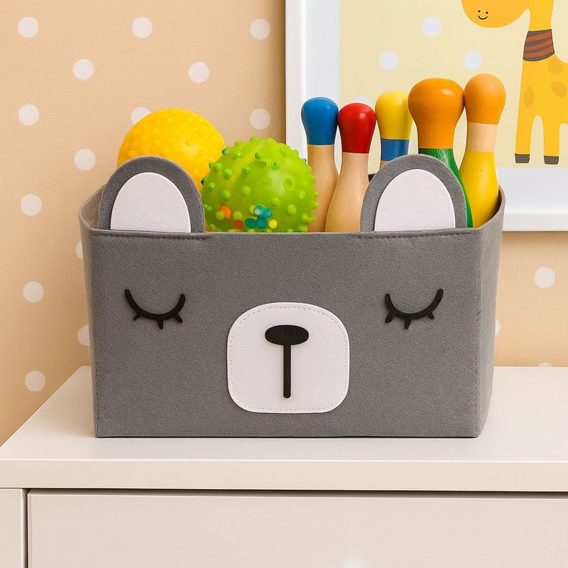Caja Organizadora Gris Diseño Oso 27.5 x 23 x 16.5 Cm