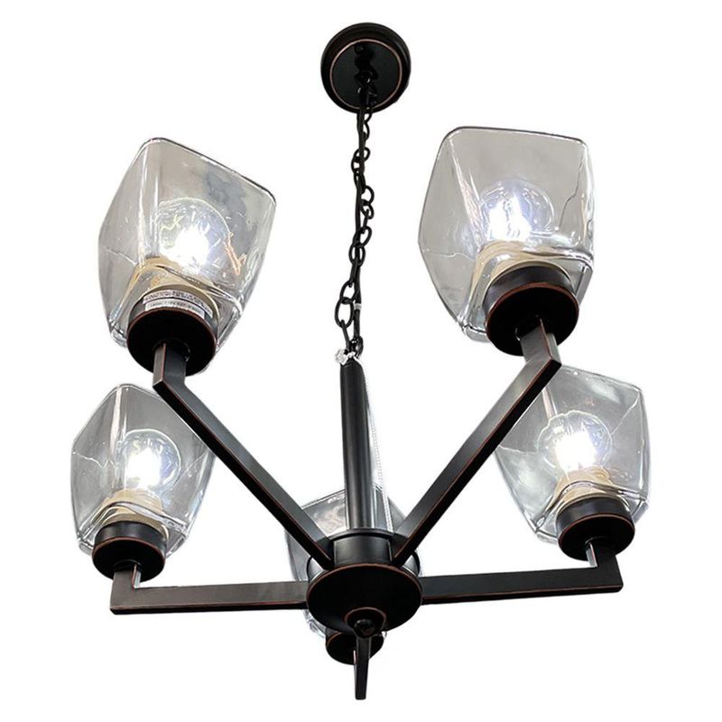 Candelabro Negro de 5 Luces con Pantallas de Vidrio