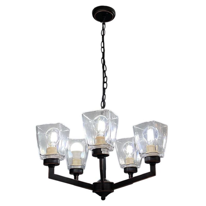 Candelabro Negro de 5 Luces con Pantallas de Vidrio