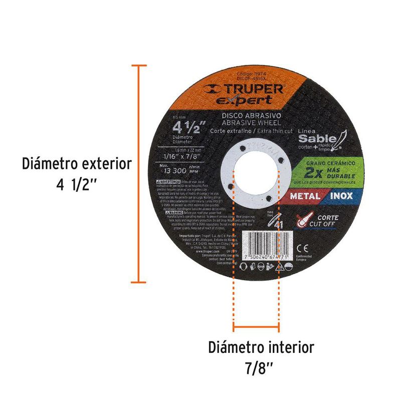 Disco de Corte Fino Tipo 4-1/2 Plg
