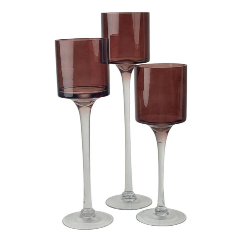 Set de 3 Candeleros Tipo Copa en Vidrio Ahumado