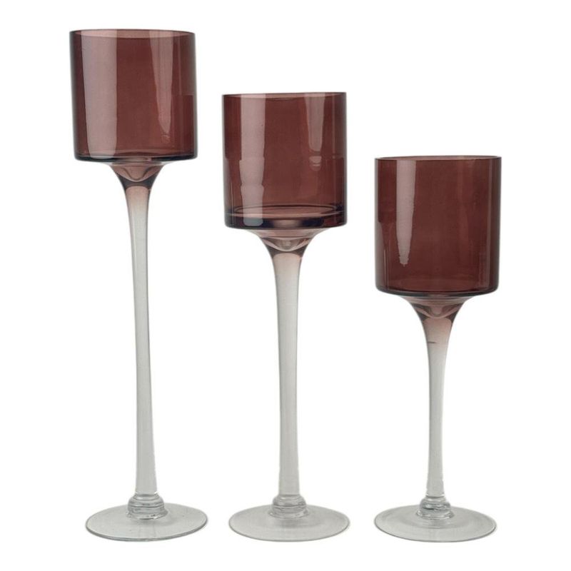 Set de 3 Candeleros Tipo Copa en Vidrio Ahumado