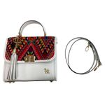 Bolso de Cuero Blanco con Tejido Artesanal y Llavero