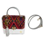 Bolso de Cuero Blanco con Tejido Artesanal y Llavero