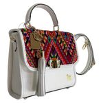 Bolso de Cuero Blanco con Tejido Artesanal y Llavero